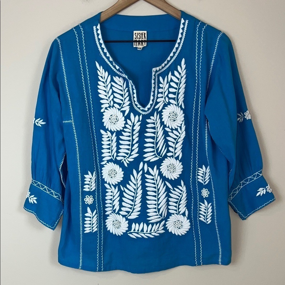 Sister Mary Embroidered Blouse Women's Sz XS‎ Anthropologie
